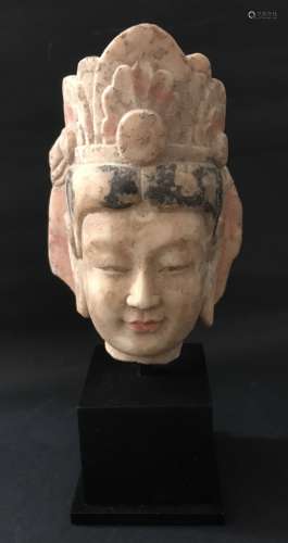 Chinese Northern Qi Guanyin Head Sculpture