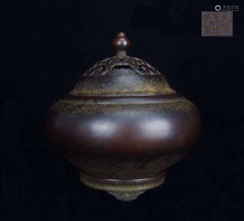 Chinese Bronze Censer with Cover and Stand