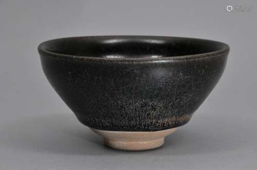 Stoneware tea bowl. China. Southern Sung period. 13th century. Chien ware. Black hares fur glaze. 5-3/4