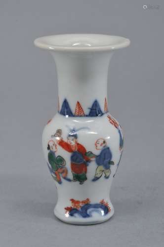 Miniature baluster vase. China. Early 20th century. Five colour vase. Decoration of children playing 3