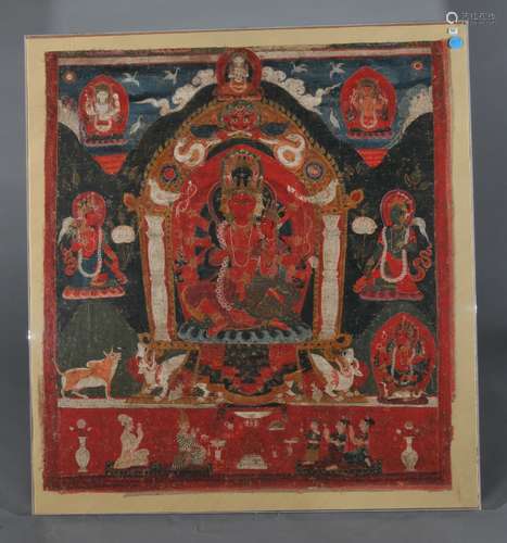 Nepali. Thangka. 18th to early 19th century. Pooba of an avatar of Shiva. Mineral pigments on heavy cloth. 26