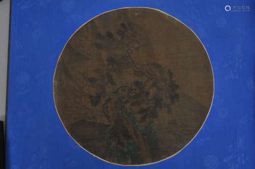 Round painting. China. 19th century. Ink and colours on silver. Landscape. 11-1/2