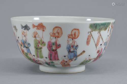 Porcelain bowl. China. 19th century. Famille Rose decoration of children playing. 4-1/2