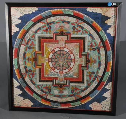 Mandala. Tibet. Early 20th century. Mineral pigments on heavy cloth. 22