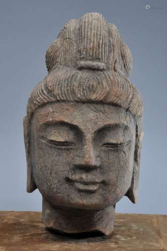 Carved stone head. China. Figure of The Goddess of Mercy. 11