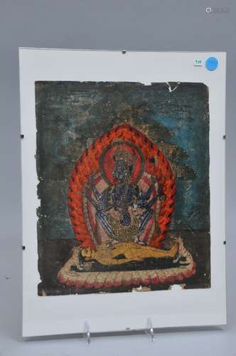 Nepali Icon. 19th century. Mineral pigments on heavy paper. Scene of Kali at the cremation ground. 12