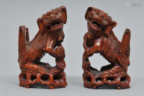 Pair of carved boxwood foo dogs. China. 19th century. 4