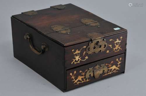 Mirror box, China 19th Century. Hardwood inlaid with flowers of carved bone, brass mounts. 8