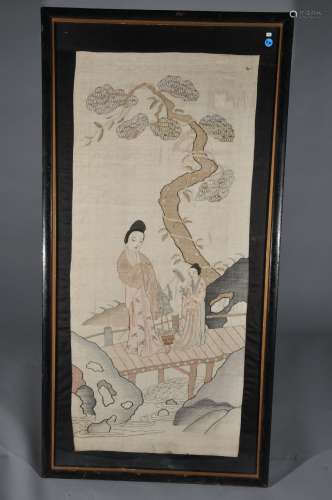 Tapestry weave silk panel. China. 19th century. K'ossu panel of two women beneath a tree. 41