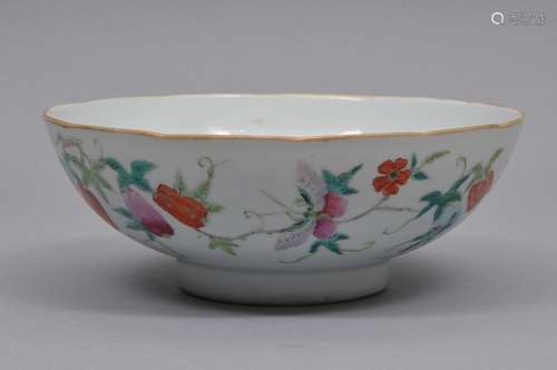 Porcelain bowl. China. 19th century. Famille Rose decoration of fruit.  7-1/2