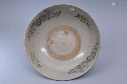 Porcelain bowl, China 19th century. Swatow ware. Under glaze decoration of phoenixes and flowers. 11-1/2