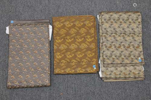 Lot of 3 brocade panels, Japan 20th century. Floral decorations and one with fans. Approximately 160