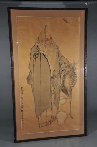 Scroll painting. China. Late 19th century. Shao Lao with a deer. Ink and colour on paper. 62