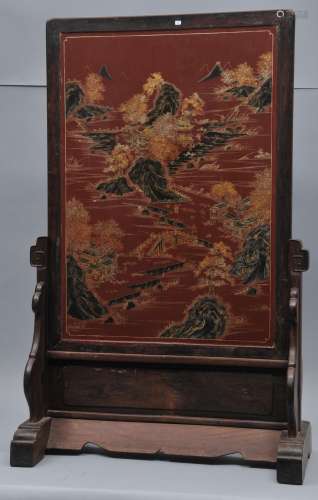 Table screen. China. 19th century. Inlaid panel of 