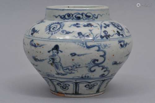 Porcelain jar. China. Ming style. 19th century. Underglaze blue decoration of scholars. 5