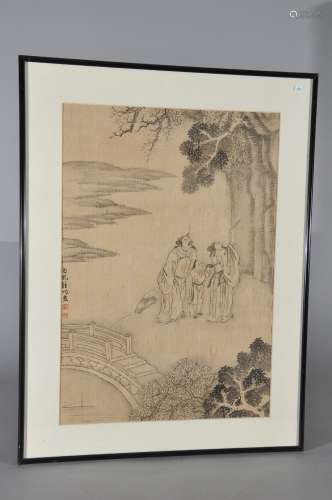 Painting. China. 18th/19th century. Ink on paper. Two scholars with an attendant. 20