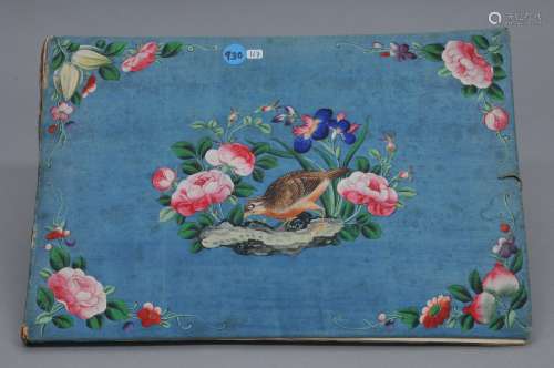 Chinese Export paintings album. 19th century. Cover painted with birds and flowers. Twelve scenes of 