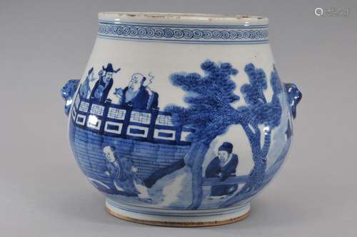 Porcelain vase. China. 20th century. Underglaze blue decoration of The Immortals. 6-1/2