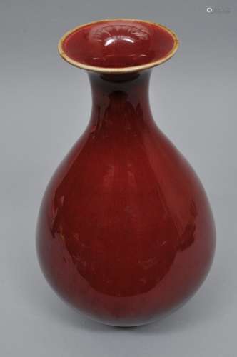 Porcelain vase. China. Circa 1900. Yu Hu Chun form. Deep oxblood glaze. 12-1/2