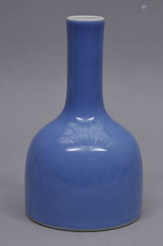 Porcelain vase. China. 18th/19th century. Brush shaped. Powder blue monochrome glaze. Six character K'ang Hsi mark in regular script. 9