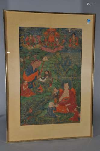 Tangkha. Tibet. 17th century. Mineral pigments on heavy cloth. Two 