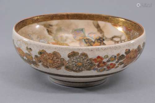 Pottery bowl. Japan. Meiji period (1868-1912). Satsuma ware. Decoration of people and flowers. Signed Kyozan. 5