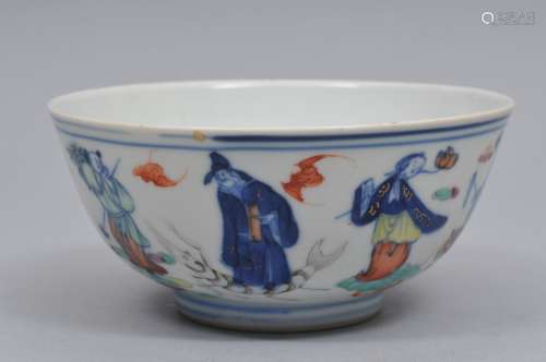 Porcelain bowl. China. 19th century. Tou Tsai decoration of The Immortals. Ch'ien Lung mark. 5