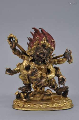 Gilt bronze Buddhist image. Sino Tibetan. Probably 19th century. Standing figure of Mahakala. 7