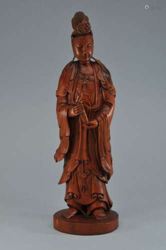 Boxwood carving. China. Early 20th century. Standing figure of the Goddess of Mercy Kuan Yin. 9-1/2