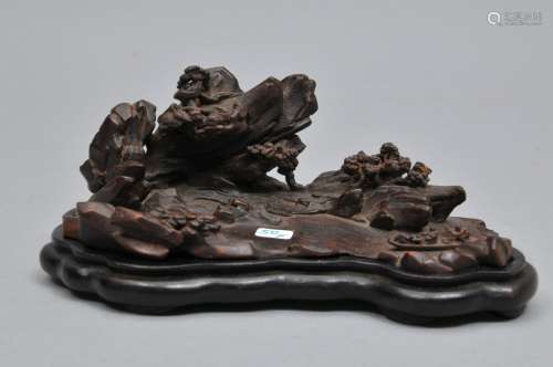 Scholars object. China. 18th century. Agarwood. Scene of a boating party through a mountain landscape. 6
