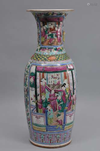 19th century Famille Rose large porcelain vase with pavillion scenic decoration. 23