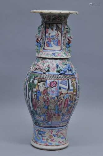 19th century Famille Rose large porcelain vase with pavillion scenic decoration. 24
