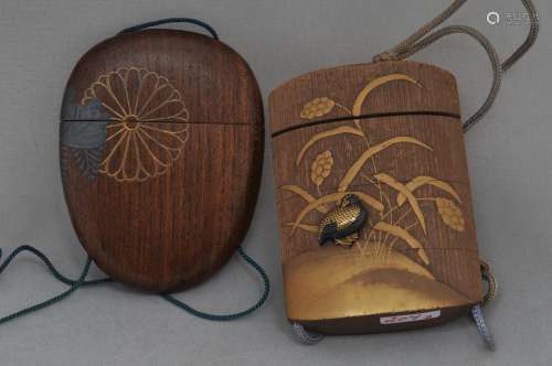 Lot of two. Inro. Japan. Meiji period (1868-1912). Wood