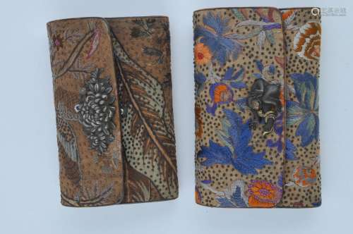 Two pouches. Japan. Meiji period. Embroidered leather.