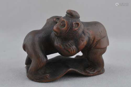 Carved wood Netsuke. Japan. 19th century. Study of two