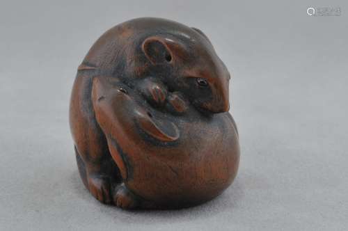 Carved wooden Netsuke. Japan. 19th century. Study of