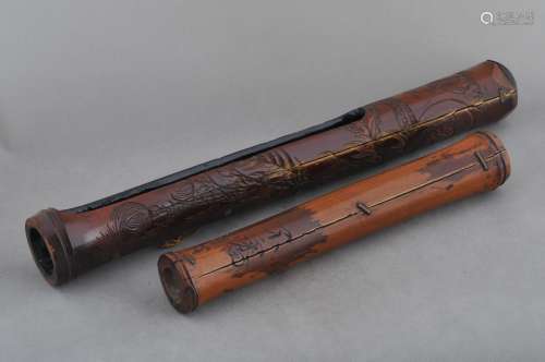 Lot of two pipe cases. Japan. 19th century. One carved