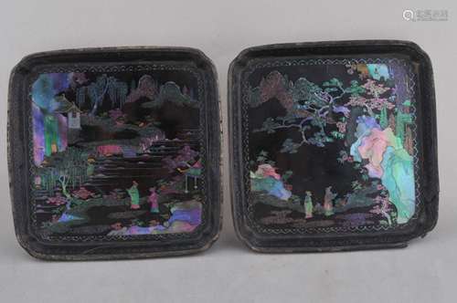 Pair of Lac Bergaute trays. China. 18th century. Square