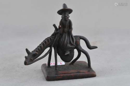 Bronze seal. China. 18th C. Finial of a man on a horse.