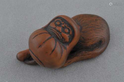 Carved wooden Netsuke. Japan. 19th C. Carving of Daruma