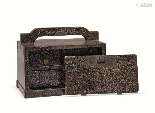 十九世纪 黑漆散螺钿文房盒