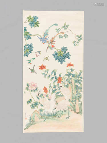 A LARGE PAINTING WITH HERONS, QU ZHAOLIN (1866-1937)