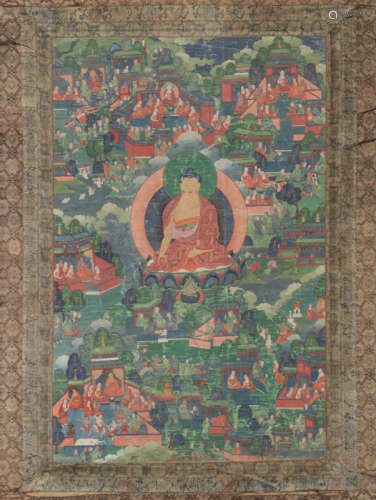 A THANGKA FROM AN AVADANAKALPALATA SET WITH DEPICTION OF BUDDHA SHAKYAMUNI