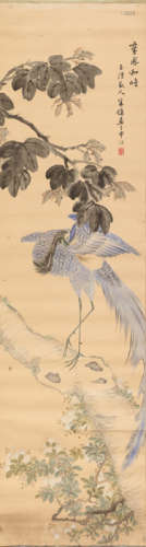 A PAINTING DEPICTING A TALL BLUE PHOENIX BIRD, ZHU CHENG (1826-1900)