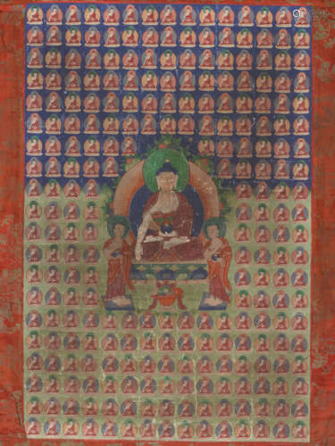 A LARGE THANGKA DEPICTING BUDDHA SHAKYAMUNI