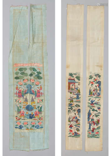TWO PAIRS OF KESI SLEEVE BANDS WITH COURT LADIES AND CHILDREN, QING
