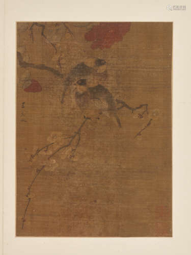 AN ALBUM PAINTING WITH BIRDS ON BLOSSOMING PRUNUS TREE, MING DYNASTY