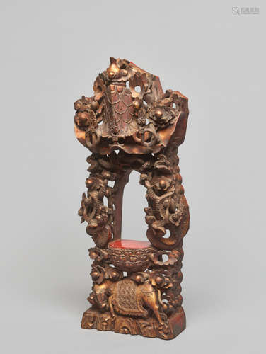 A CARVED WOODEN ZEN BUDDHISM SHRINE, QING DYNASTY