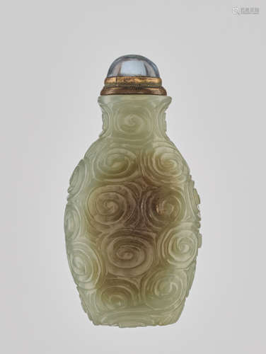 A CELADON JADE ‘SPIRAL’ SNUFF BOTTLE, 19th CENTURY