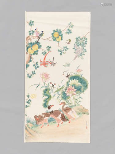 A LARGE PAINTING WITH GEESE, QU ZHAOLIN (1866-1937)